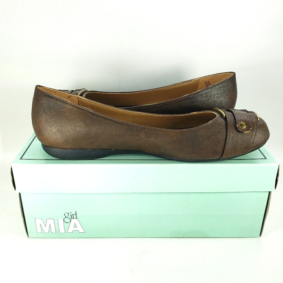 Mia Girl Caleb, Brown Vegan Leather, Slip On, Buckled Flats. Women's Size 8.5M - Picture 6 of 12